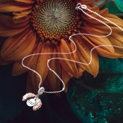 Vista 6 de You are My Sunshine - Colgante de oro rosa con diseño de girasol para pulsera Pandora