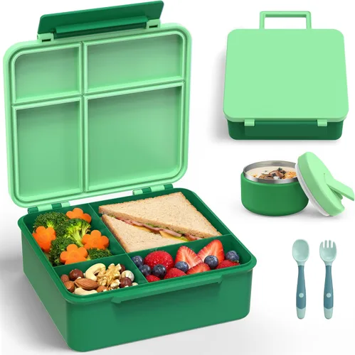 Vista 11 de Lonchera Bento con termo de sopa de 8 onzas, recipientes de almuerzo a prueba de fugas con 4 compartimentos, tarro térmico para comida caliente
