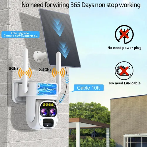 Vista 2 de LETSCEE Cámaras de seguridad inalámbricas para exteriores con energía solar para seguridad del hogar, vista de 360° exterior, detección de Paquete