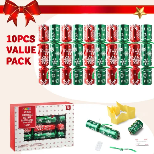 Vista 2 de JOYIN 10 unidades de recuerdo de fiesta de Navidad sin enganche, recuerdo de mesa de copo de nieve rojo y verde, incluye sombrero de fiesta, bromas