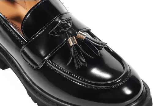Vista 2 de MACNMEUU Mocasines de plataforma para mujer, mocasines de piel sintética para mujer, mocasines de piel sintética con borlas