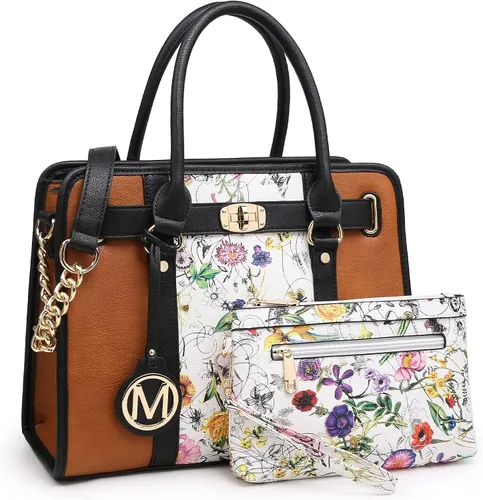 Vista 10 de MKP - Bolso de mano para mujer, dos tonos, con asa superior, juego de 2 unidades, con cartera de muñeca a juego Two tone, Top Handle, Set 2pcs