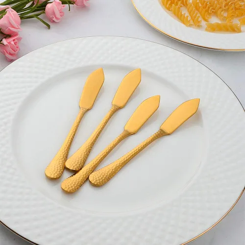 Vista 5 de 12 cuchillos de mantequilla de acero inoxidable con superficie martillada, esparcidores de queso/mantequilla, cuchillos para untar, queso