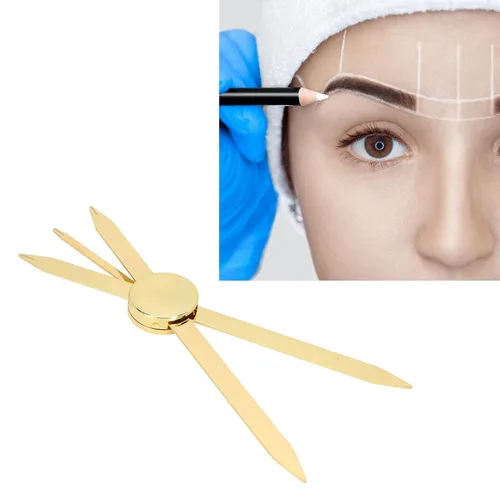 Vista 3 de Sonew Regla de cejas ajustable, herramienta de medición de maquillaje de posicionamiento de cejas de acero inoxidable (dorado)