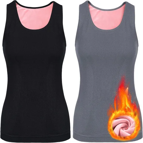 Vista 8 de Sintege Camiseta térmica sin mangas para mujer, con forro polar, camiseta interior para mujer, mezcla de algodón, chaleco de capa base cálida