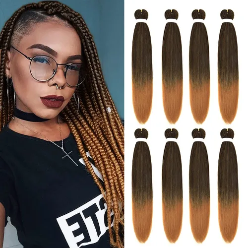 Vista 32 de 8 paquetes de extensiones preestiradas - 16 pulgadas de cabello trenzado premium, 55G/paquete, sin picazón, fijación en agua caliente, textura Perm