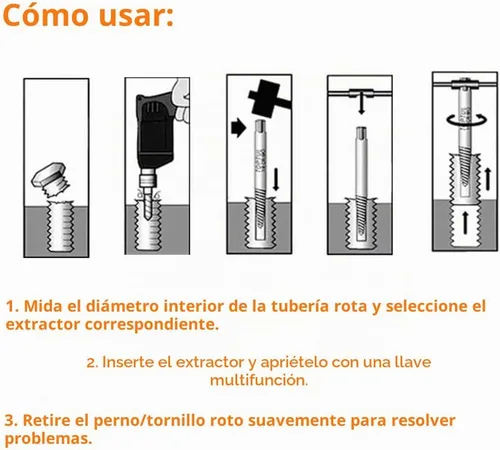 Vista 2 de Kit de extractor de tornillos dañados de 6 piezas, extractor de tornillo pelado de acero al cromo-vanadio, kit de extractores de pernos rotos