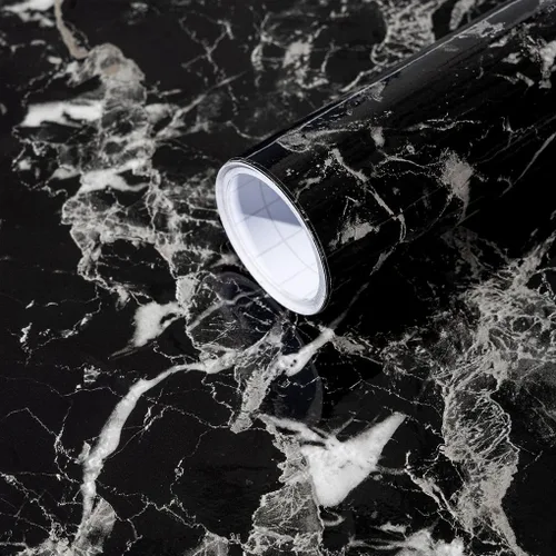 Vista 15 de Papel de mármol Arthome, papel pintado autoadhesivo, resistente al agua, vinilo de PVC brillante, a prueba de aceite, papel de granito blanco/gris