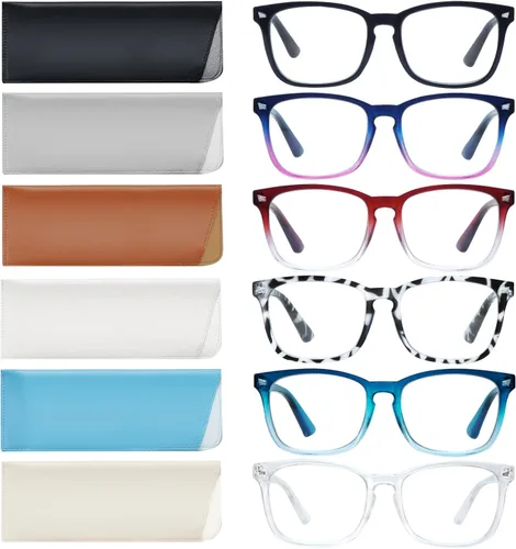 Vista 13 de Paquete de 5 lentes de lectura con bloqueo de luz azul, lectores de bisagra de resorte para mujeres y hombres, anteojos nerd con filtro anti rayos UV