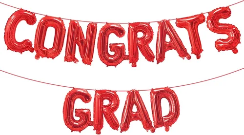 Vista 13 de Cartel de graduación con globos de felicitaciones de oro rosa para decoración de fiesta de graduación, 17 pulgadas Felicidades oro rosa