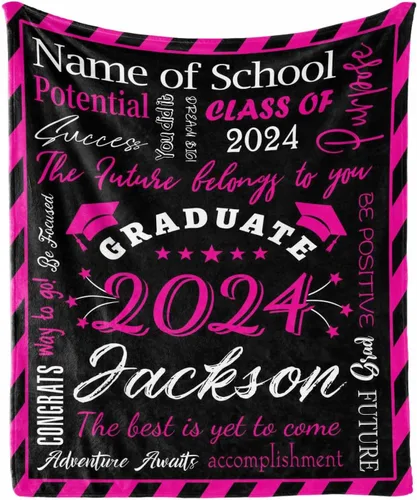 Vista 20 de Manta personalizada con nombre de graduados y escuela para un regalo único, manta personalizada de graduación de clase de 2024, manta suave, 30 x 40