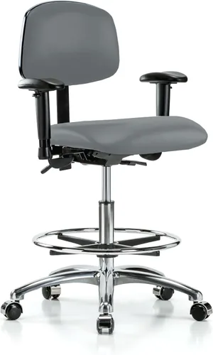 Vista 81 de PERCH - Silla giratoria con ruedas para alfombra o linóleo, cromado, Textil, Tela negra