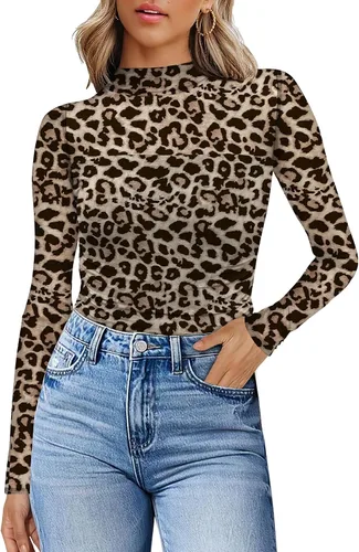 Vista 13 de Camisas de manga larga de malla sexy para mujer, ropa de moda, cuello de tortuga, drapeada, para salir, trajes de otoño, blusas ajustadas Negro