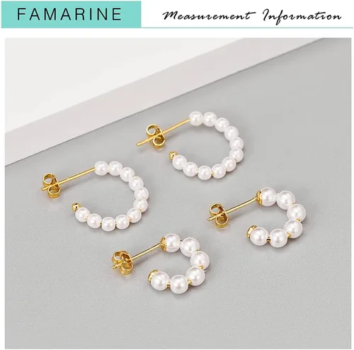 Vista 6 de FAMARINE Pearl Hoop Earrings for Women