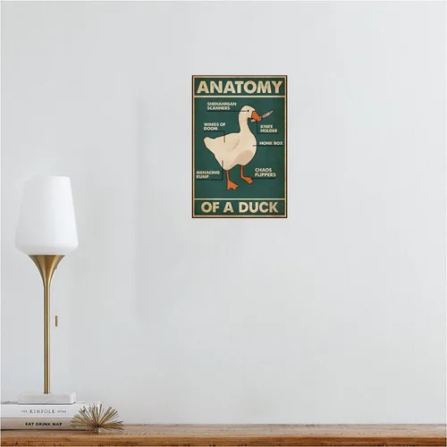 Vista 7 de Knowledge - Cartel de metal con diseño de anatomía de un pato retro, para restaurante, cafetería, sala de estar, cocina, baño, hogar, decoración