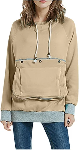 Vista 3 de Sudadera con capucha grande para mujer, con bolsillo grande, para gatos y perros