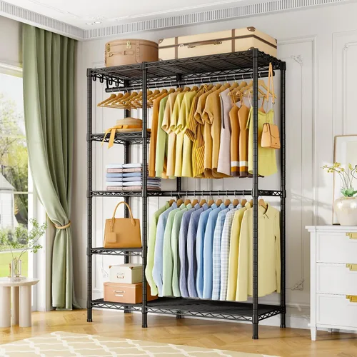 Vista 2 de Ulif F2 - Perchero de ropa de 5 niveles, perchero resistente para dormitorio, organizador de almacenamiento de clóset ajustable independiente, 46.1