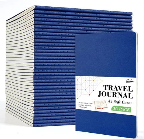 Vista 19 de feela - Paquete de 36 diarios de tapa suave a granel, diario de viaje con forro en blanco para mujeres y hombres, cuadernos con rayas universitarias