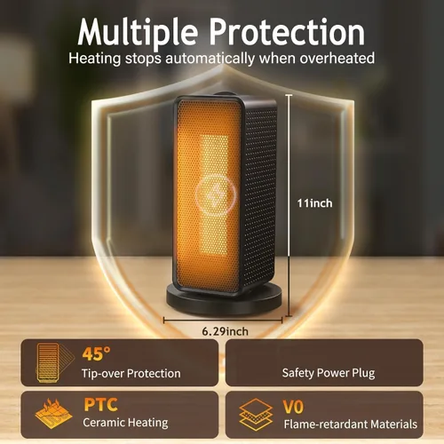 Vista 3 de Calentador de espacio, calentadores oscilantes eléctricos portátiles de 70° para uso en interiores, calentador de cerámica PTC mejorado de 1200 W