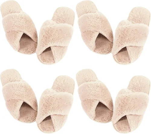 Vista 13 de Newcotte 4 pares de pantuflas peludas de dama de honor con punta abierta Negro