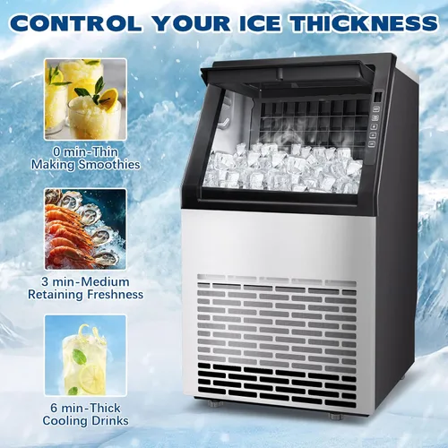 Vista 5 de DOGHLY Máquina de hielo comercial de 80 libras/24 horas, 36 cubos listos en 10-15 minutos, almacenamiento de 15 libras, autolimpieza, temporizador