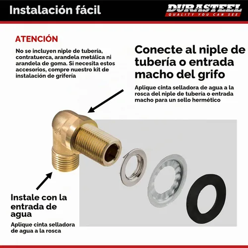 Vista 3 de DuraSteel Grifo de Montaje en Pared Codo de 90 Grados - Grifo de Cocina Comercial Kit de Protección contra Salpicaduras que Ahorra Espacio