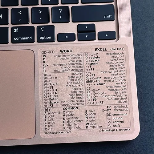 Vista 7 de Synerlogic Pegatina para hoja de trucos de accesos directos de Word y Excel para Mac Adhesivos de acceso directo de teclado de referencia rápida