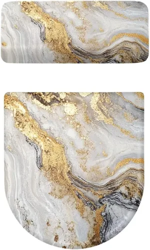 Vista 6 de Funda de asiento de inodoro de mármol blanco dorado para baño, cubierta de tapa de tanque de inodoro suave, 2 piezas, fundas de inodoro con tela