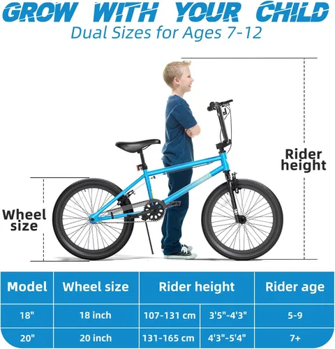 Vista 6 de 67i - Bicicleta BMX para niños de 18/20 pulgadas, bicicleta para niños de 8 a 12 años con freno U delantero y trasero, asiento ajustable, horquilla