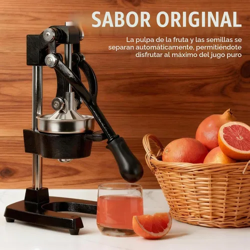 Vista 5 de Exprimidor de hierro fundido, exprimidor de hierro fundido resistente para exprimir jugo fresco de naranjas, limones, granadas, sin esfuerzo Gris
