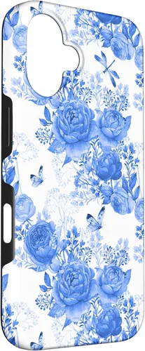 Vista 3 de Funda para iPhone 16 French Country Floral Azul Blanco Toile Grandmillennial Roses