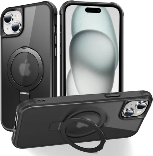 Vista 45 de CHAOFEnG Funda magnética compatible con iPhone 11 con soporte, prueba de caídas de grado militar, compatible con imán, anillo translúcido, parte