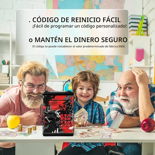 Vista 2 de Alcancía de cajero automático para niños y niñas, Vcertcpl - Mini alcancía de monedas con contraseña, caja de ahorro con agarre automático