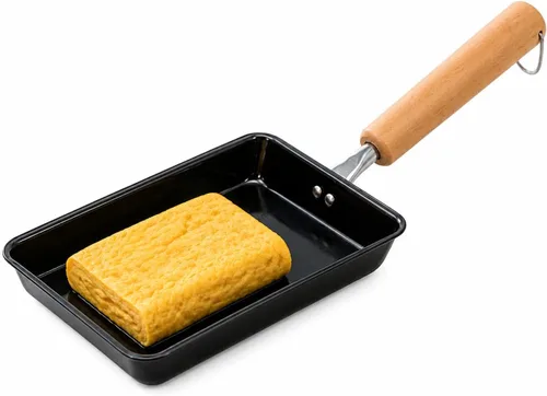 Vista 3 de JapanBargain 1811, sartén japonesa para huevos de tamago, sartén de tortilla de hierro Tamagoyaki, sartén rectangular, sartén de inducción, hecha