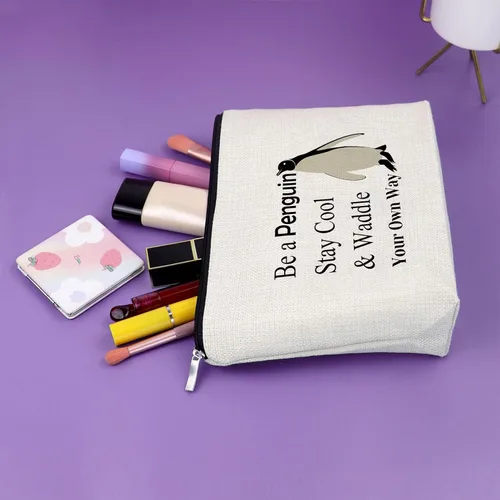 Vista 5 de Sazuwu Regalos para amantes de los animales, bolsa de maquillaje para mujer, Sé un pingüino, mantente fresco y camina a tu manera