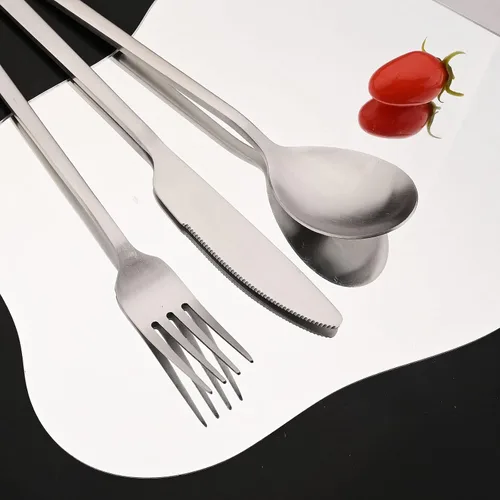 Vista 6 de JASHII Juego de cubiertos cepillados, juego de cubiertos de acero inoxidable de 24 piezas, servicio para 6, cuchillo mate, tenedor, cucharas