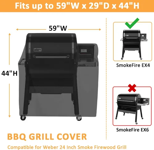 Vista 2 de Cubierta para Parrilla Weber Smokefire EX4 Pellet Grill de Repuesto 7190, Cubierta Impermeable de Longitud Completa para Parrillas Weber de 24