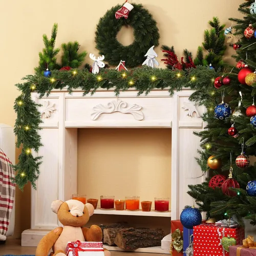 Vista 5 de Jutom Guirnalda de cedro de Navidad LED, enredaderas artificiales de ciprés de pino con luz de Navidad con luces para mesa de Navidad, manto, fondo