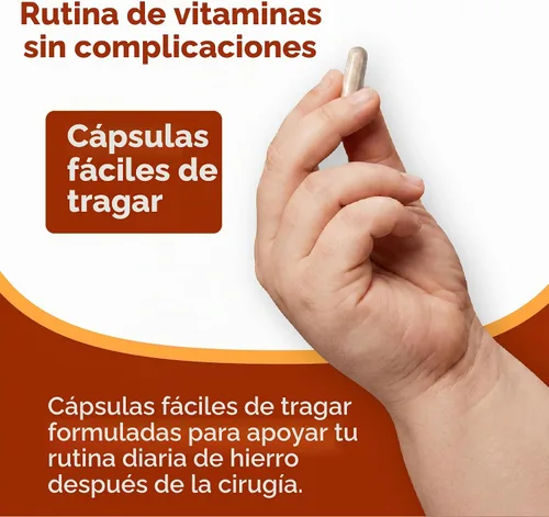 Vista 5 de Suplemento de hierro con vitamina C, 45 mg de hierro, 60 mg de vitamina C, vitaminas bariátricas para pacientes con WLS, manga vertical y cirugía