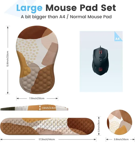 Vista 6 de HAOCOO Juego de Alfombrilla de Mouse Ergonómica con Soporte de Muñeca y Juego de Almohadillas para Teclado, 3 Piezas de Alfombrillas de Mouse
