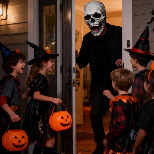 Vista 3 de Máscara de calavera con mandíbula móvil, máscara de esqueleto de Halloween