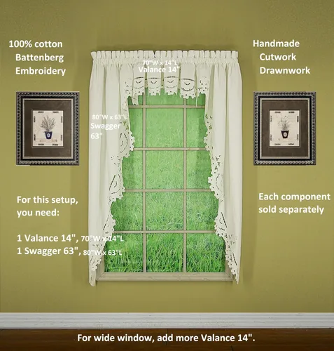 Vista 7 de Today's Curtain Imperial Classic - Cenefa de corte dibujada, 14 pulgadas, color beige
