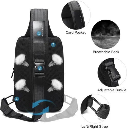 Vista 4 de BANGE Bolso bandolera impermeable para hombre, bolso de hombro bandolera para hombre, Black Upgrade Anti-robo, M, Viajar