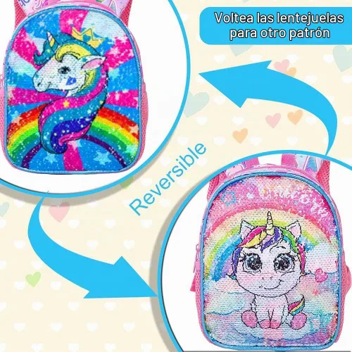Vista 2 de AGSDON Mochila para niños pequeños con correa, 9.5 pulgadas, correas de seguridad de unicornio para bebé, bolsa de libros extraíble