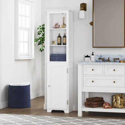 Vista 7 de UTEX Armario de almacenamiento alto para baño con puertas y estantes