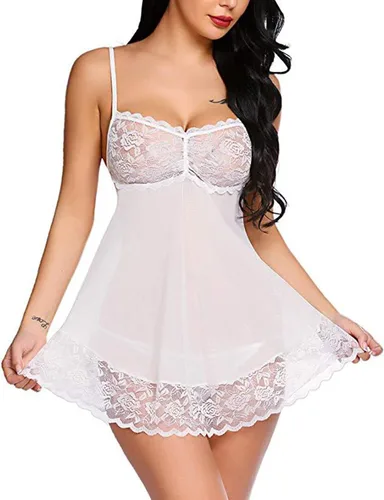 Vista 4 de Vestido de lencería de encaje floral para mujer, para sexo, juego travieso, sexy, traslúcido, camisones exóticos, camisón de novia