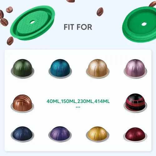 Vista 5 de Paquete de 2 tapas reutilizables para cápsulas de café con 6 cápsulas, 80/150/7.8 fl oz, cápsulas de café recargables de silicona de grado