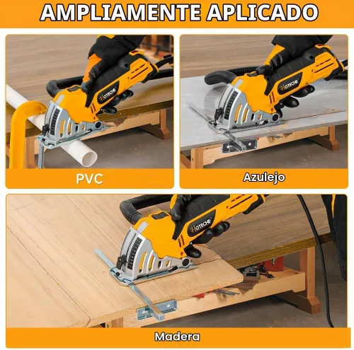 Vista 7 de Hoteche Mini sierra circular de 3-3/8 pulgadas, sierra circular eléctrica compacta de 500 W con 2 cuchillas para madera, azulejos y metal blando
