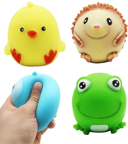 Vista 2 de Paquete de 4 bolas para el estrés, juguetes blandos en forma de animal para aliviar el estrés, juguetes sensoriales antiestrés para niños
