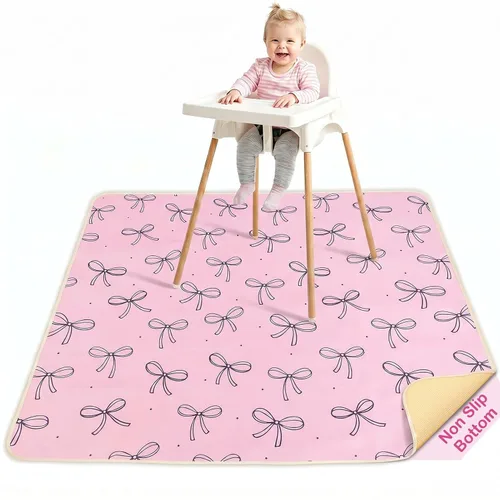 Vista 10 de Basumee Tapete de salpicaduras para silla de bebé, impermeable, tapete de juego para debajo de la silla alta, tapete para atrapar alimentos